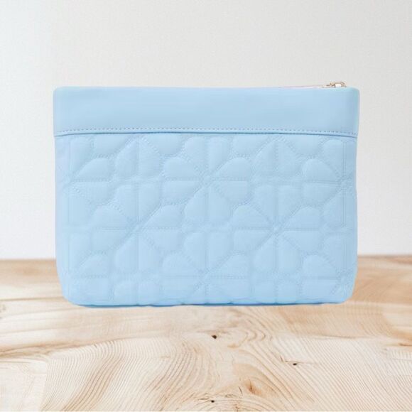 KATE SPADE KS Blue Spade Flower Quilted Cosmetic Pouch/NWT - Picture 3 of 3